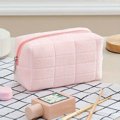 Soft Plush Makeup Organizer Pouch with Secure Zipper Closure