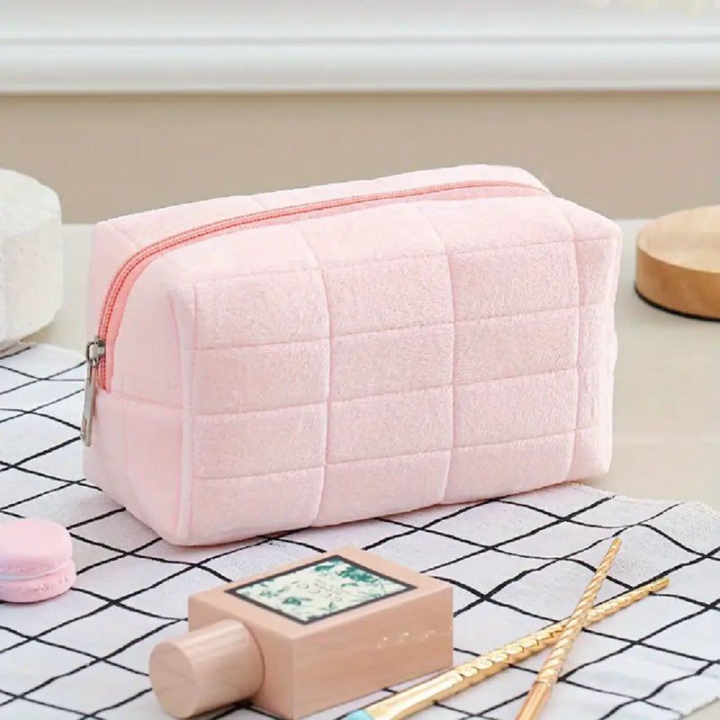 Soft Plush Makeup Organizer Pouch with Secure Zipper Closure