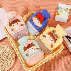 Hot Water Bottle Bag with Cute Girl With Bow Design Soft Cover - 1000ml