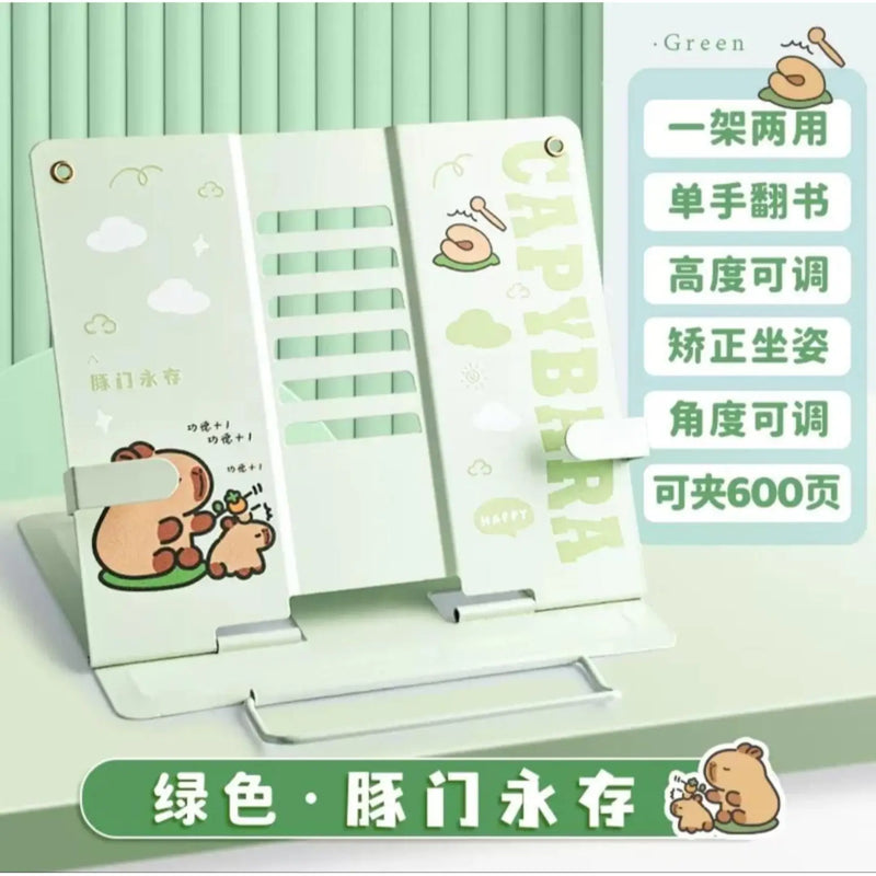 Adjustable Capybara Reading Stand / Book Holder - Green