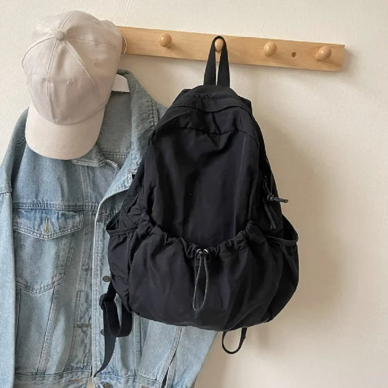 Casual Backpack Large Capacity Retro Nylon Backpack - Black