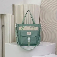Hello Korean Tote Bag with Front Flap Pocket