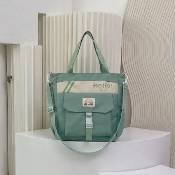 Hello Korean Tote Bag with Front Flap Pocket