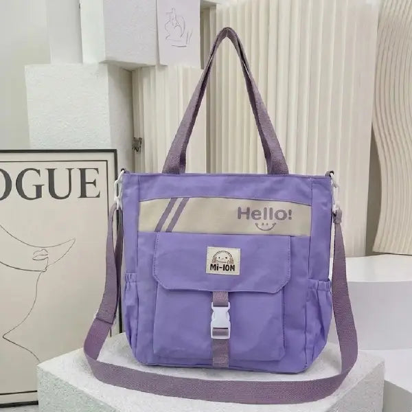 Hello Korean Tote Bag with Front Flap Pocket