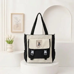 Kawaii Korean Style Premium Tote Bag With Bear Logo