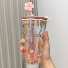 Sakura Glass Tumbler with 3D Flower Straw