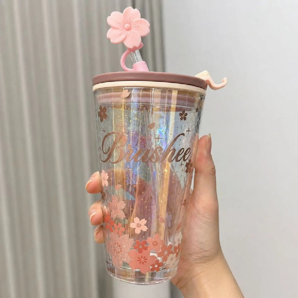 Sakura Glass Tumbler with 3D Flower Straw
