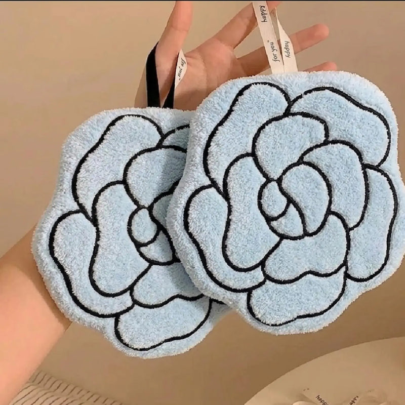 Soft Floral Hand Towel - Pastel Blue Colour