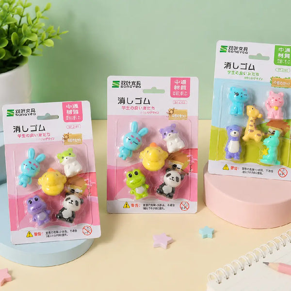 Colourful Animal Theme Eraser Pack of 5