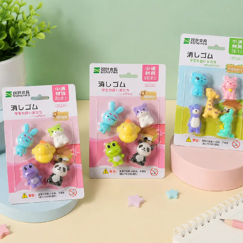 Colourful Animal Theme Eraser Pack of 5