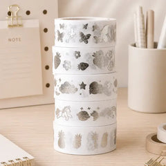 Pastel Silver Printed Washi Tape Rolls – Set of 5