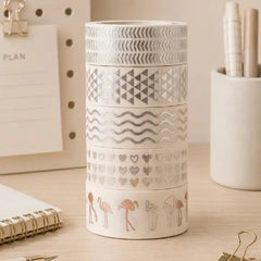 Pastel Silver Printed Washi Tape Rolls – Set of 5
