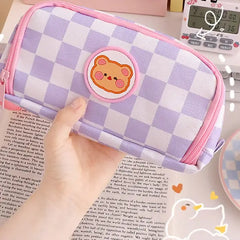Pastel Checkerboard Pencil Case with Coiled Wristlet