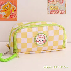 Pastel Checkerboard Pencil Case with Coiled Wristlet