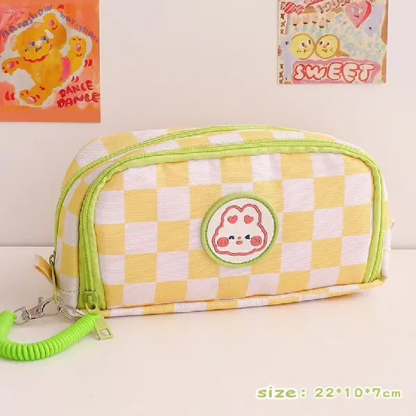 Pastel Checkerboard Pencil Case with Coiled Wristlet