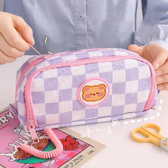 Pastel Checkerboard Pencil Case with Coiled Wristlet