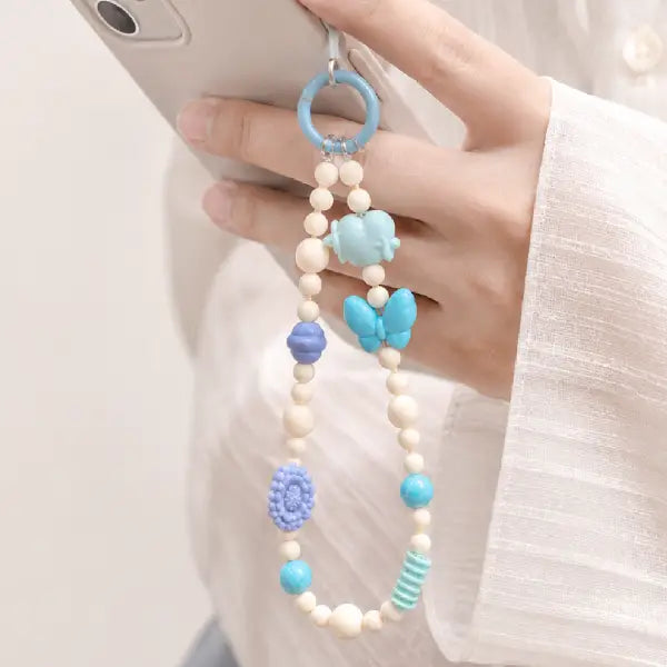 Pastel Blue Butterfly & Flower Beaded Charm