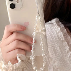 Elegant Pearl Bow Beaded Phone Charm