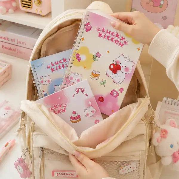 Lucky Kitten Illustration - Aesthetic Cover A5 Spiral Notebook