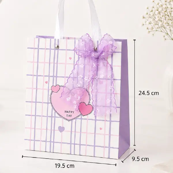 Pastel Plaid Gift Paper Bag with Bow