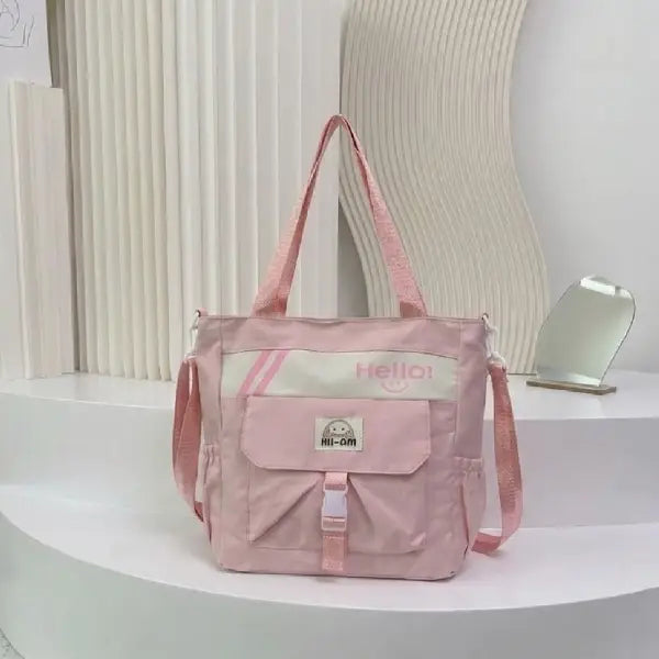 Hello Korean Tote Bag with Front Flap Pocket