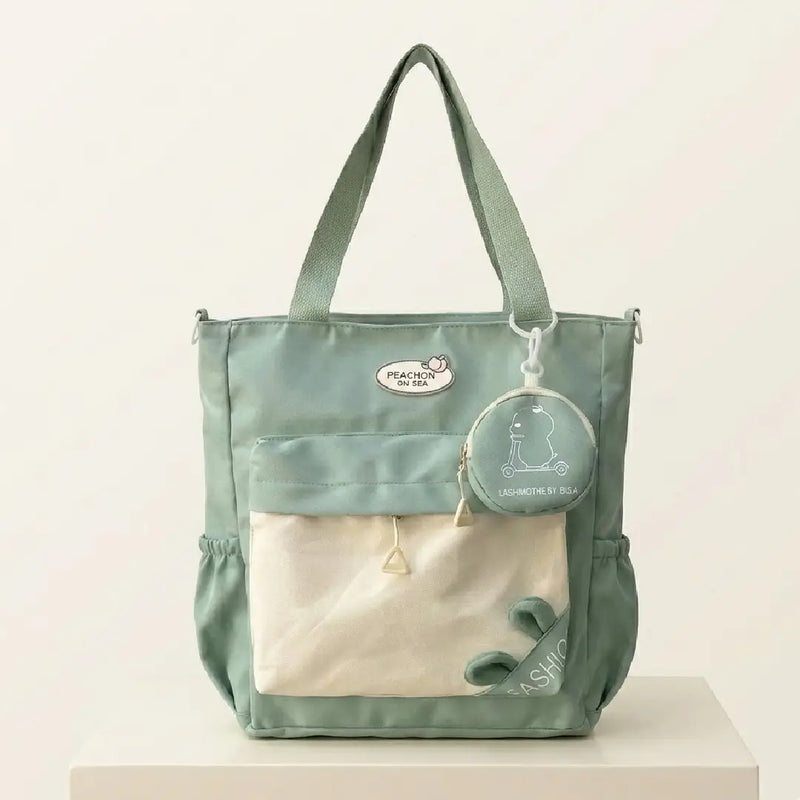 Cute & Versatile Multi-Pocket Tote Bag with Matching Coin Purse