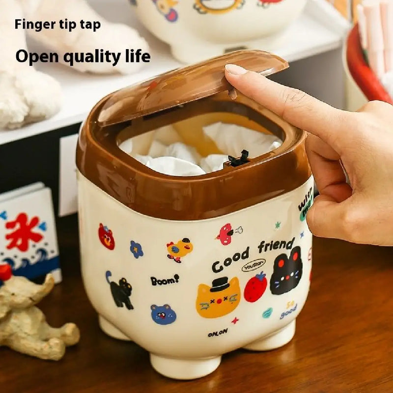 Kawaii Desk Trash Can with One-Touch Lid Cute Decor
