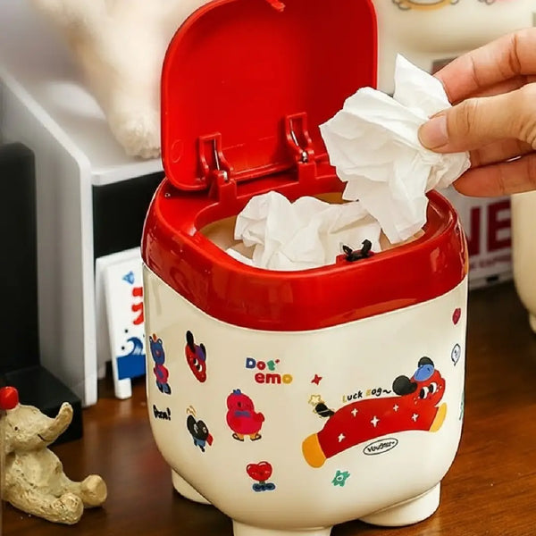 Kawaii Desk Trash Can with One-Touch Lid Cute Decor