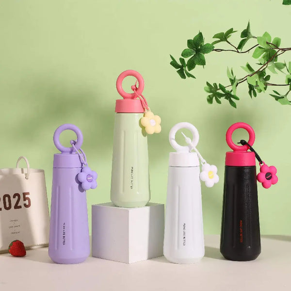 Insulated Stainless Steel Water 450 ml Bottle with Cute Flower Charm
