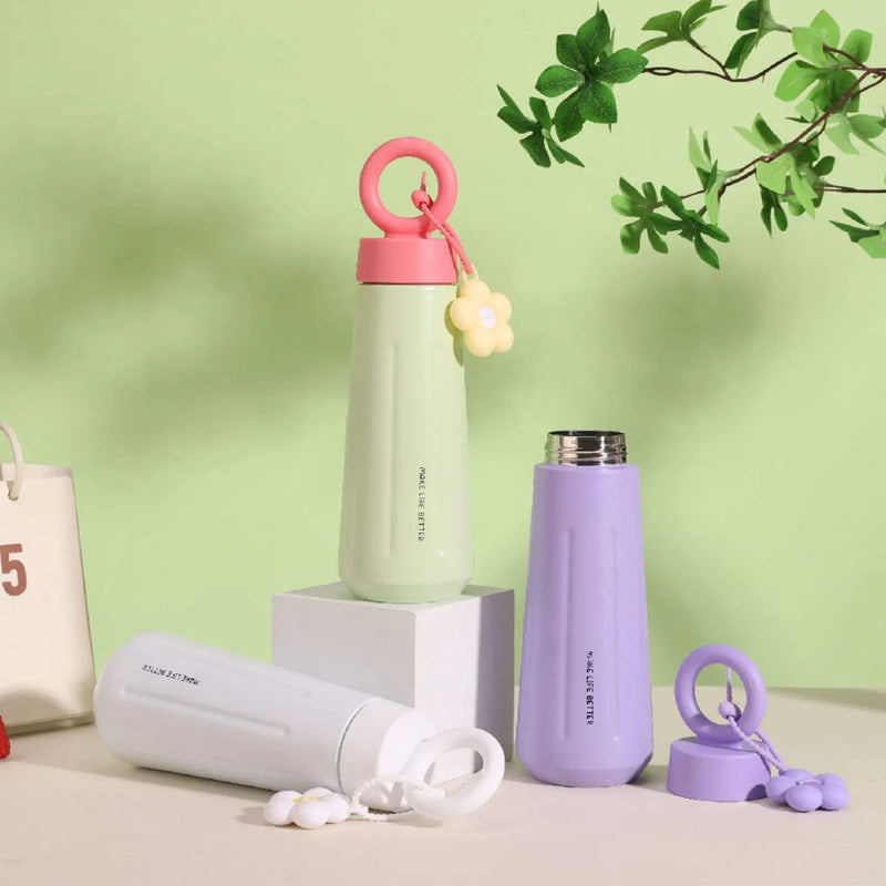 Insulated Stainless Steel Water 450 ml Bottle with Cute Flower Charm
