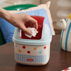 Cute Cartoon Mini Trash Can with Lid Table Bin