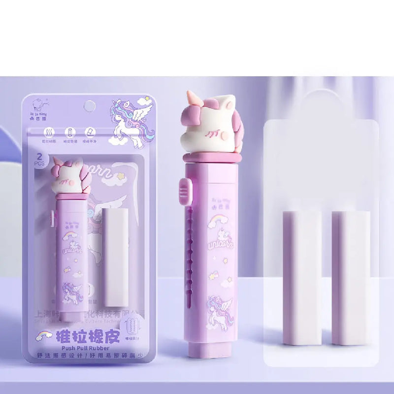 Cute 3D Character Retractable Eraser - Mechanical Pen-Style Rubber