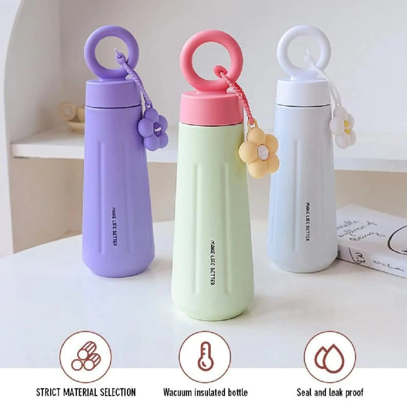Insulated Stainless Steel Water 450 ml Bottle with Cute Flower Charm
