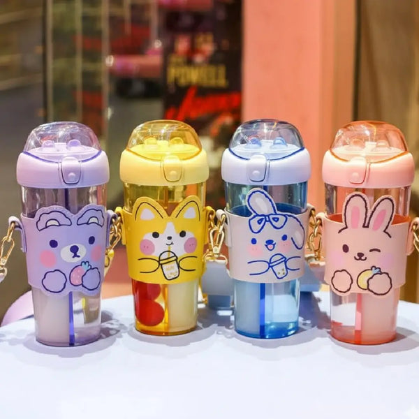 Two Partition Sipper Water Bottle with Straw