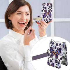Butterfly Print Portable Folding Double Side Mirror with Keychain