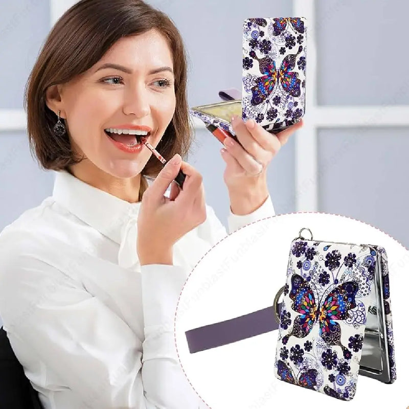 Butterfly Print Portable Folding Double Side Mirror with Keychain
