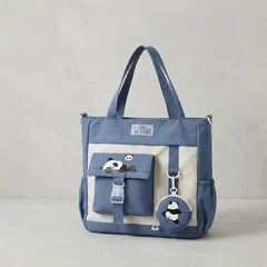 Multi-Pocket Panda Tote Bag with Matching Charm & Coin Pouch