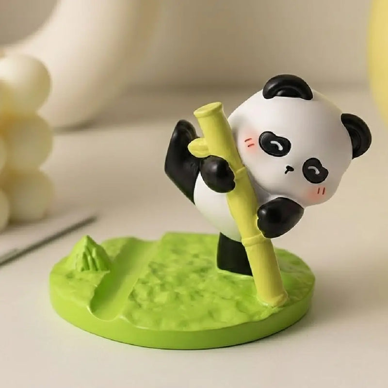 Cute Panda With Bamboo Phone Holder Table Decor