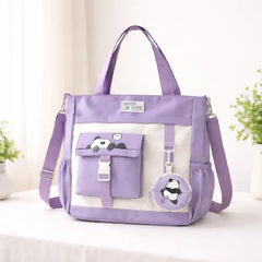 Multi-Pocket Panda Tote Bag with Matching Charm & Coin Pouch
