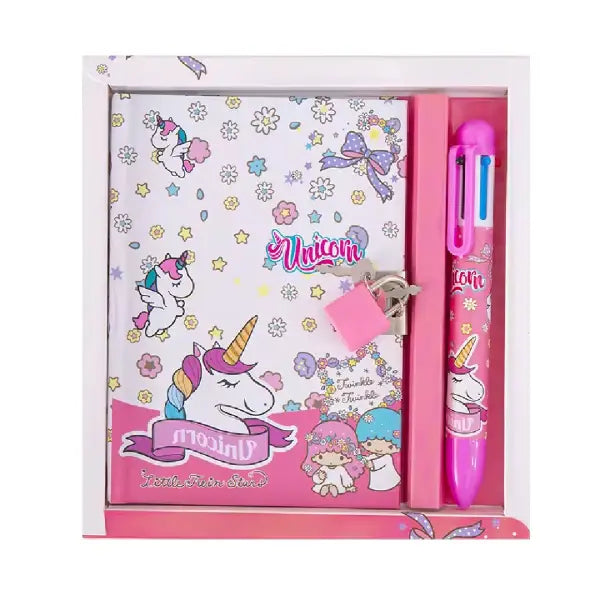 Adorable Locked Diary and 6-Color Shuttle Pen Set