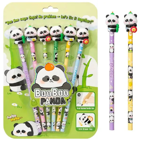 Panda Pencil Set With Panda Eraser On Top