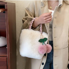 Soft Faux Fur Cherry Handbag with Rope Handles