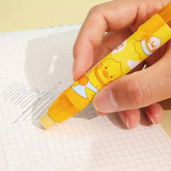 Cute Happy Duck Retractable Eraser Set-1 Pen-Style Eraser Case and 2 Refills
