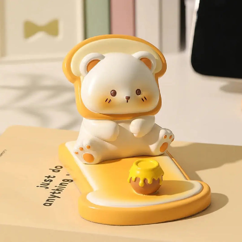 Yellow Bread Bear Phone Holder Cute Grip – Cute Desktop Decor