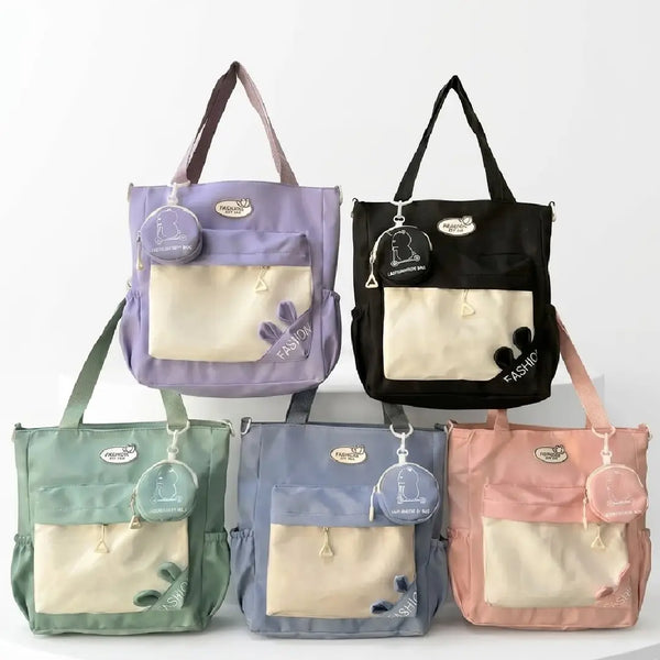 Cute & Versatile Multi-Pocket Tote Bag with Matching Coin Purse