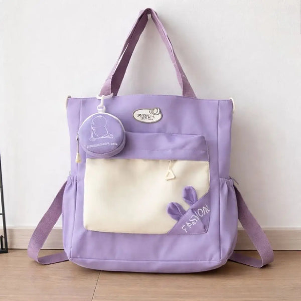 Cute & Versatile Multi-Pocket Tote Bag with Matching Coin Purse