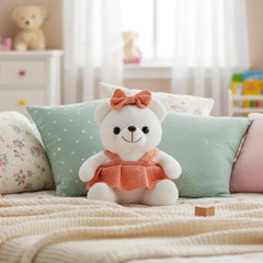 Cute Plush Bear Dolls with Bow & Frock 30 cm
