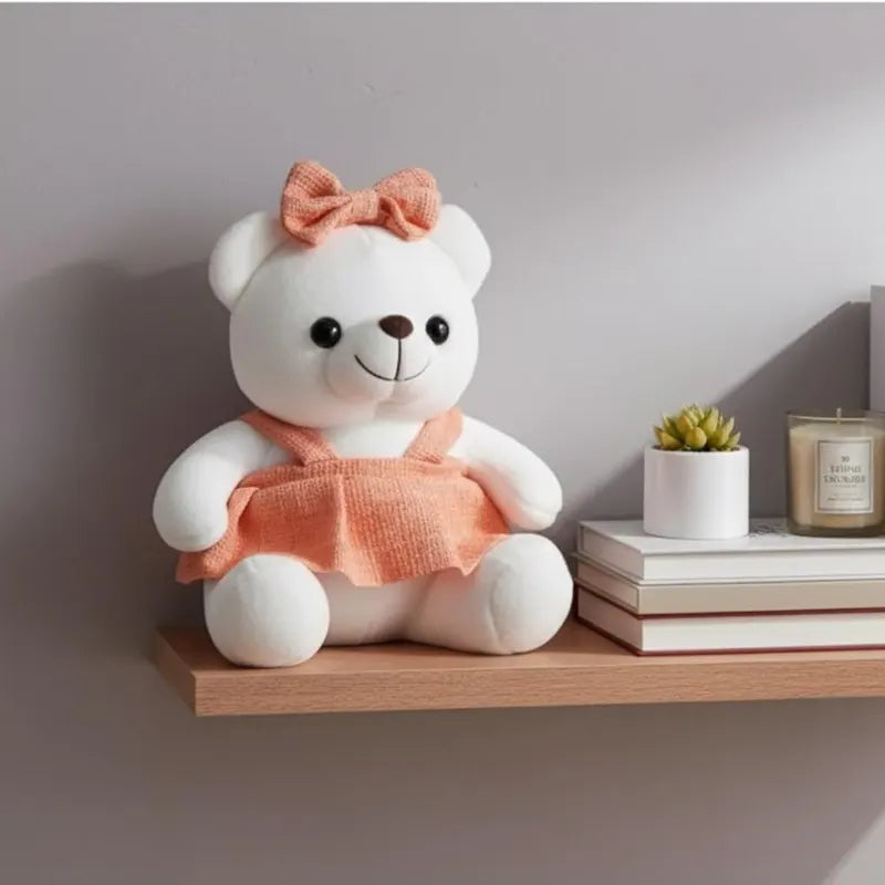 Cute Plush Bear Dolls with Bow & Frock 30 cm