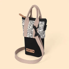 Graffiti Print Canvas Crossbody Bag - Mini Two-Way Tote