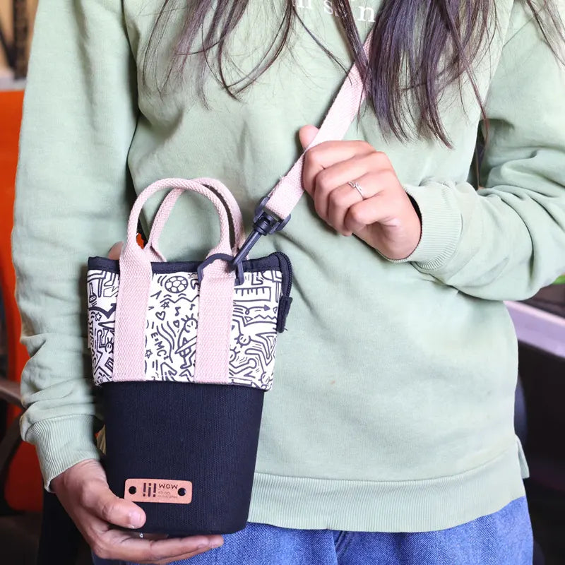 Graffiti Print Canvas Crossbody Bag - Mini Two-Way Tote